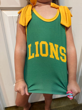 Girls SLU Lions Game Day Short Set Green Gold Shoulder Bow Outfit