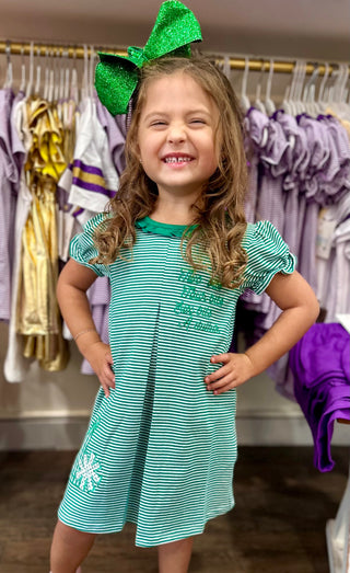 Green Stripe Stand Up and Holler Pleat Dress Baby & Toddler Dress - Chickie Collective