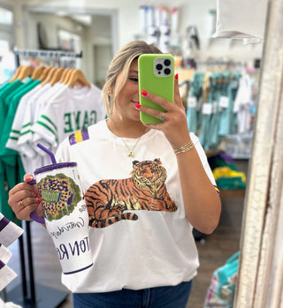 Adult Short Sleeve Tiger Stripe Sequin Tee Shirt    - Chickie Collective