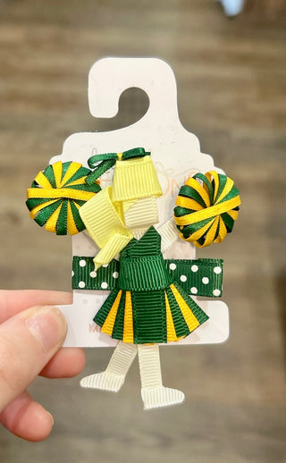 Forest Green and Yellow Gold Cheerleader Hair Clip Kids Hair Accessories - Chickie Collective