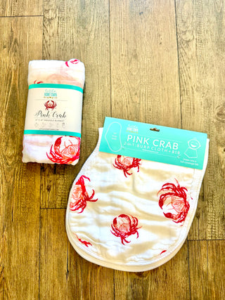 Little Hometown Burp Cloth & Bib - Pink Crab
