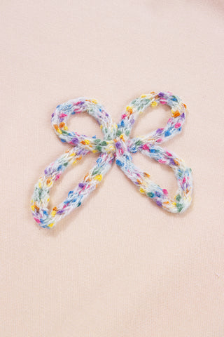 Embroidered Bow Oversized Lantern Sleeve Sweatshirt in Parchment Sweater - Chickie Collective