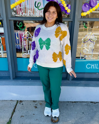 Mardi Gras Textured Bow Sweater