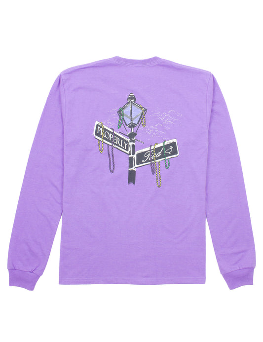 The versatile Properly Tied Rue Long Sleeve T-shirt for Adults is comfortable and features a street sign design.