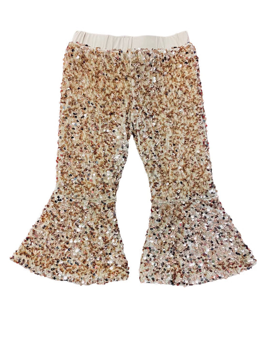 Sequin Gold Go-Go Pants - Lulu Bebe's Kids, all-day wear with dazzling gold sequins.