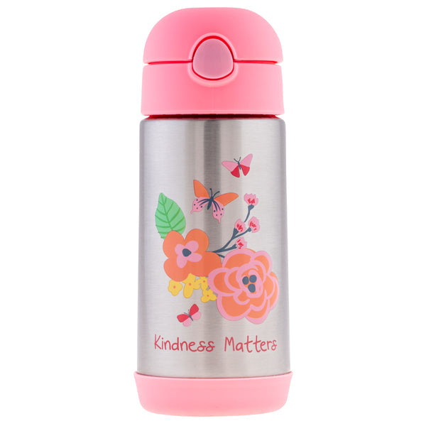 A pink Rainbow Unicorn Double Wall Stainless Steel Bottle with the words kindness matters on it, perfect for keeping Kiddos hydrated. Brand Name: Stephen Joseph