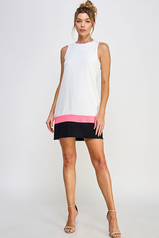 Sleeveless Airflow Dress in white and pink by Caramela.