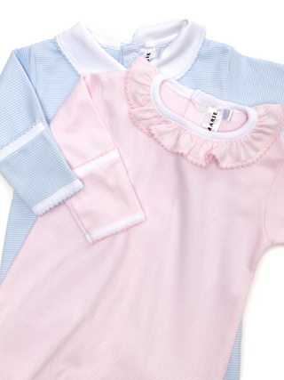 Baby Kate Pima Cotton Footie | Pink Mini Stripe Footie    - Chickie Collective