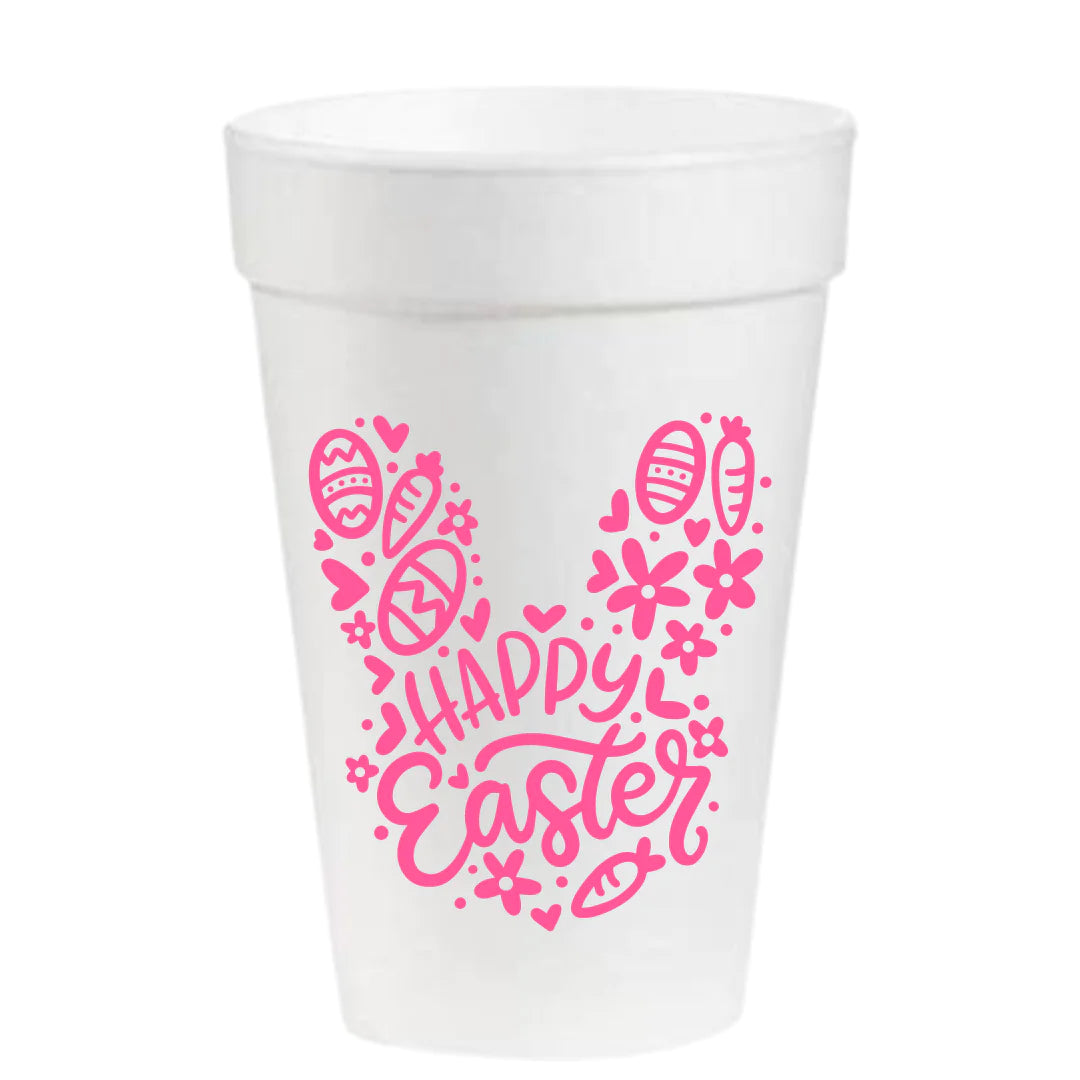 A durable Styrofoam Party Cup with a pink bunny on it by Pink Machine.