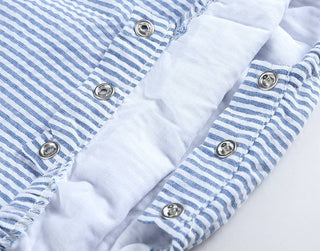 Classic Dark Blue Seersucker Baby Bubble Romper - Chickie Collective