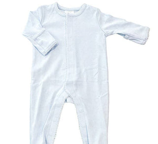 Footies - Picot Trim: White w/Blue / NB Baby Clothing - Chickie Collective