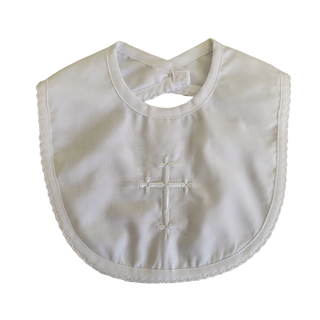 Embroidered Cross Christening Bib with Scallop Edge - Chickie Collective