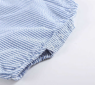 Classic Dark Blue Seersucker Baby Bubble Romper - Chickie Collective