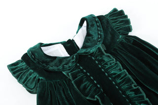 Emerald Flutter Sleeve Velour Dress Girls Dress - Chickie Collective