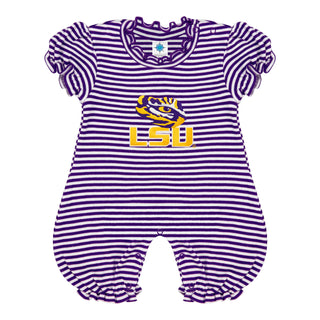 LSU Tigers Striped Infant Puff Sleeve Romper - Chickie Collective