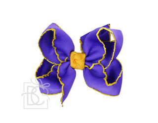 Crochet Edge Bows  (Purple & Yellow Gold)  4.5" Large   - Chickie Collective