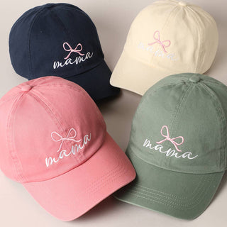 Mama Letter Bow on Top Embroidered Baseball Cap     - Chickie Collective