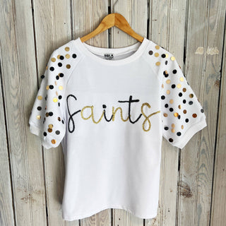 Saints Sequin Bubble Sleeve- White Game day    - Chickie Collective