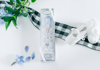 Sterling Silver Blue Baby Rosary Baptism Gift for Boys - Chickie Collective