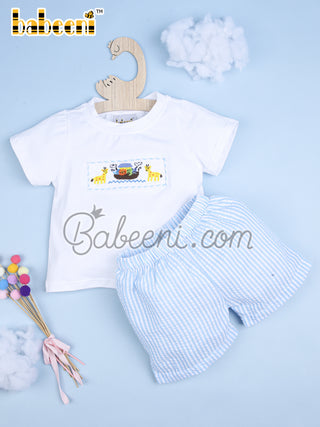 Noah’s Ark Animal Smocked Boy Set - Hand-Smocked Detailing Boys Set - Chickie Collective
