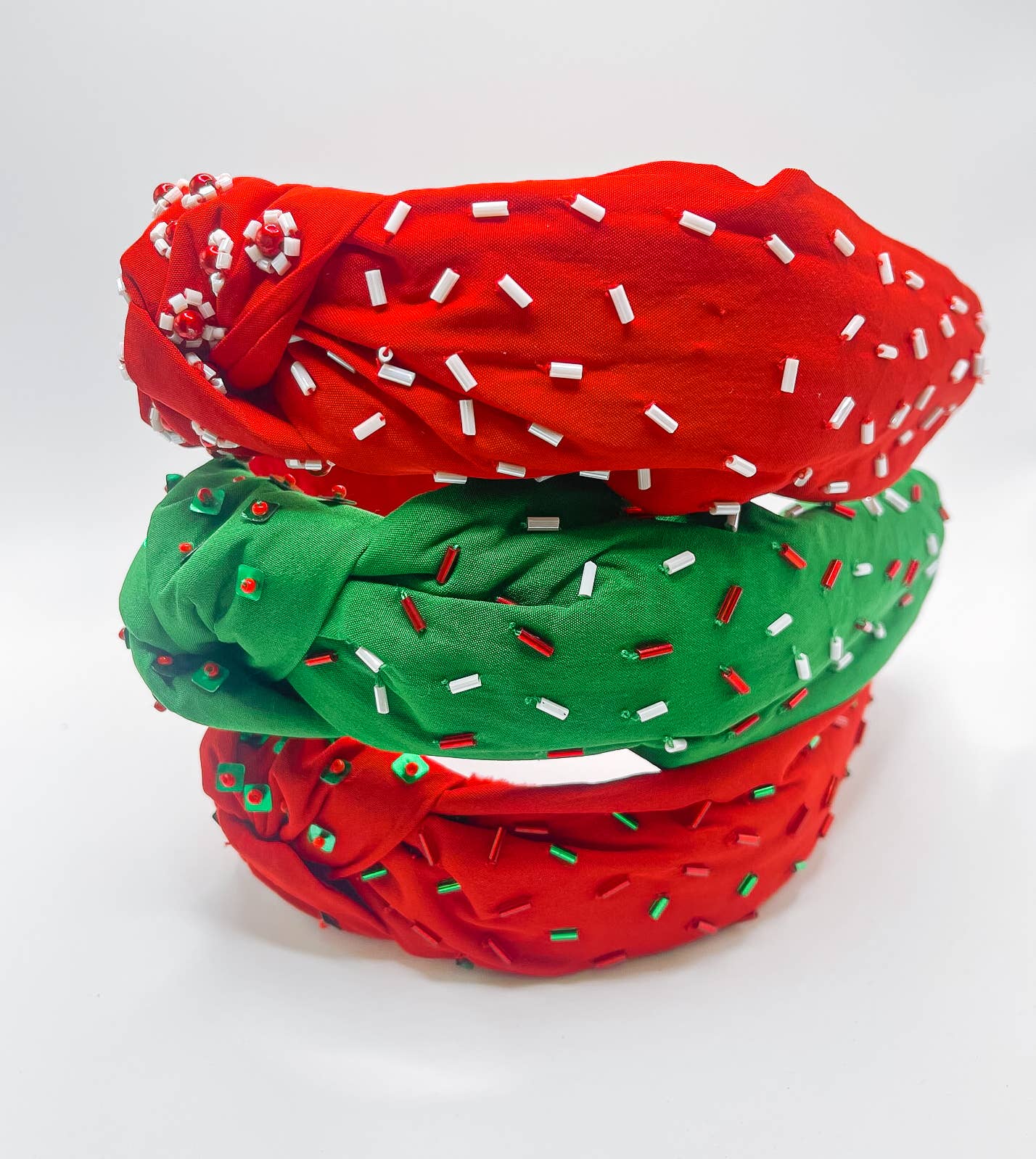 Three Bash Christmas Beaded Headbands adorned with sprinkles for your holiday festivities.