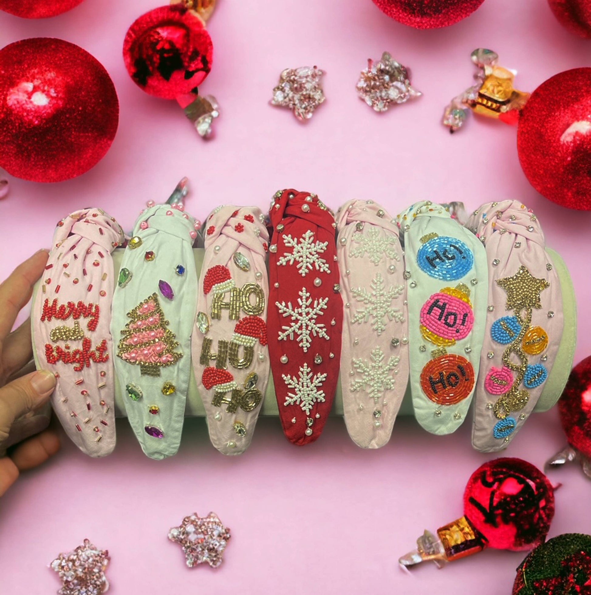 Ho ho Ho Beaded Christmas Headband: Festive Holiday Accessories Headband    - Chickie Collective