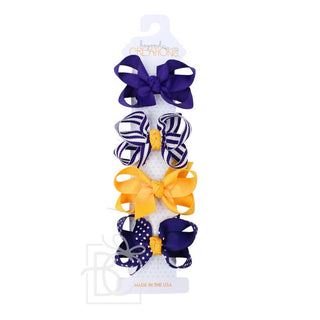 Collegiate Gift Set -3" Small Hair Bows on Snap Clip: Purple/ Yellow Gold - Chickie Collective
