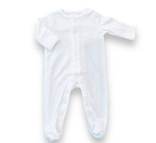 Footies - Picot Trim: White w/Blue / NB Baby Clothing - Chickie Collective