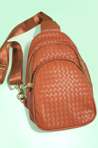 BRAIDED WEAVE VEGAN SLING CROSSBODY  BAG     - Chickie Collective