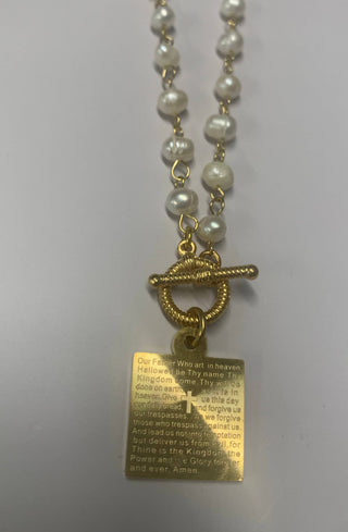 NLPRAYERFWC LORDS PRAYER ON 21" FFRESH WATER PEARL CHAIN - Chickie Collective