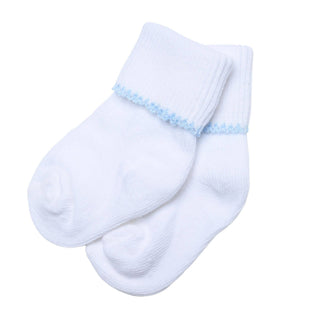 Solid Essentials White & Blue Trim Baby Socks Baby Accessories - Chickie Collective