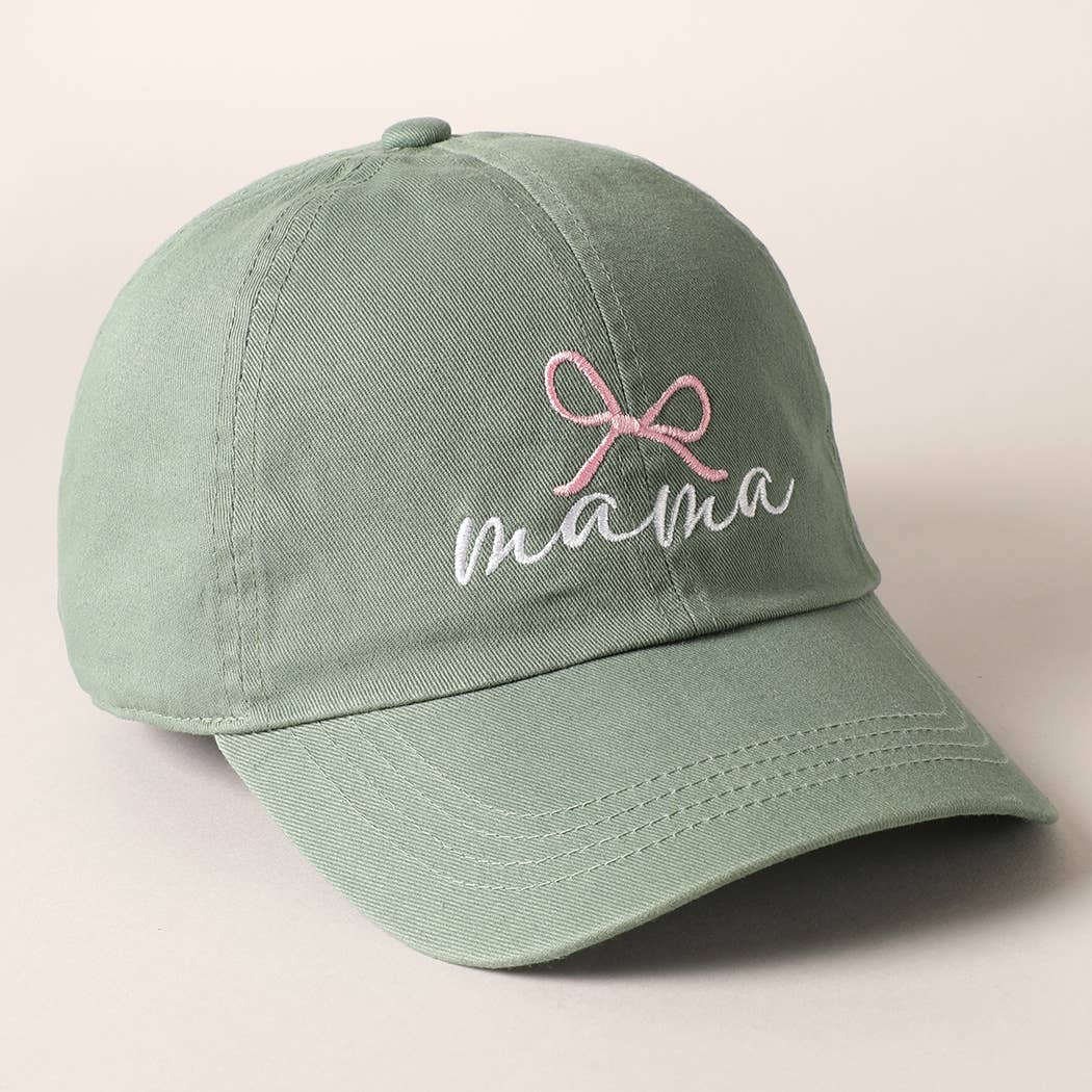 Mama Letter Bow on Top Embroidered Baseball Cap     - Chickie Collective