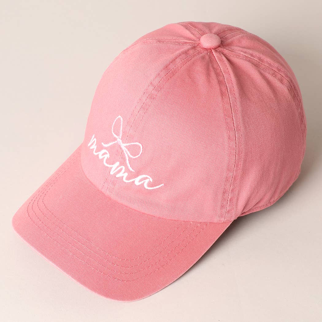Mama Letter Bow on Top Embroidered Baseball Cap     - Chickie Collective