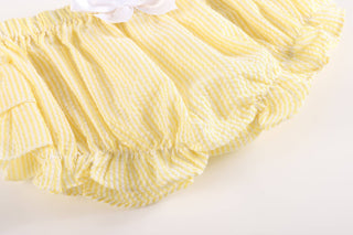 Yellow Seersucker Turtle 2pc Baby Bloomer Set     - Chickie Collective