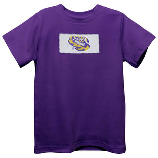 LSU Tigers Smocked Purple Knit Short Sleeve BoysT-Shirt     - Chickie Collective