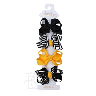 Collegiate Gift Set -3" Small Hair Bows on Snap Clip: Purple/ Yellow Gold - Chickie Collective