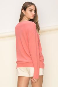 Tea Rose | Seam Detail V-Neck Sweaters Women's Top    - Chickie Collective