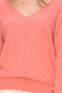 Tea Rose | Seam Detail V-Neck Sweaters Women's Top    - Chickie Collective