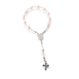 Sterling Silver Pink Baby Rosary Girl Baptism Gift - Chickie Collective