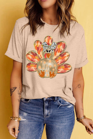 LDC Thanksgiving Bowknot Turkey Graphic Tee Womens T-Shirt - Chickie Collective