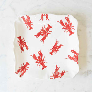 Watercolor Crawfish Platter White/Red 11.5x11.5x1 - Chickie Collective