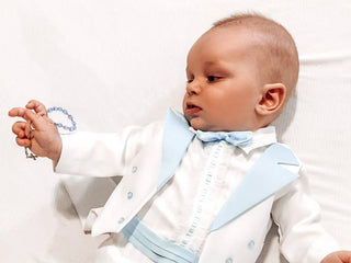 Sterling Silver Blue Baby Rosary Baptism Gift for Boys - Chickie Collective
