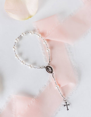 Sterling Silver White Baby Rosary Girl or Boy Baptism Gift - Chickie Collective