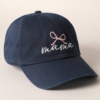 Mama Letter Bow on Top Embroidered Baseball Cap     - Chickie Collective