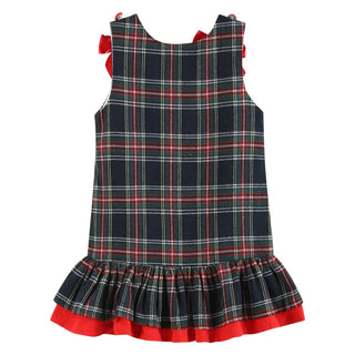 Navy and Red Plaid Reindeer Ruffle Dress Girls Dress - Chickie Collective