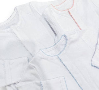 Footies - Picot Trim: White w/Pink / NB Baby Clothing - Chickie Collective