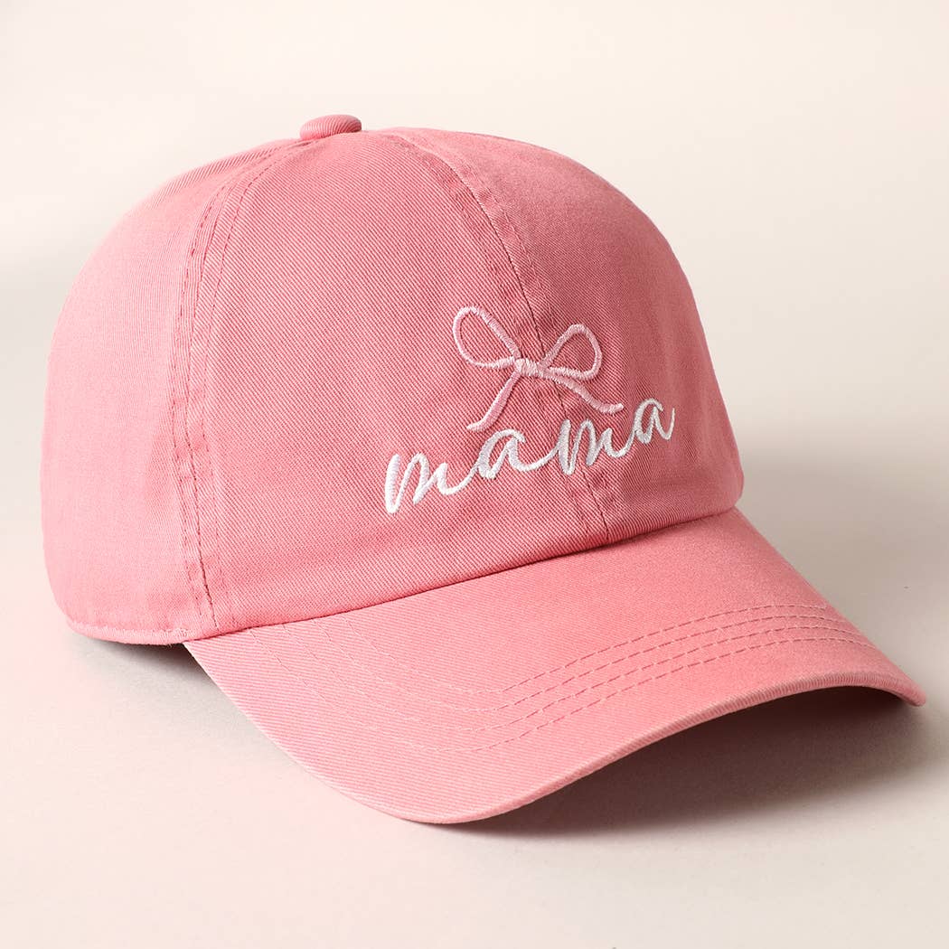 Mama Letter Bow on Top Embroidered Baseball Cap     - Chickie Collective