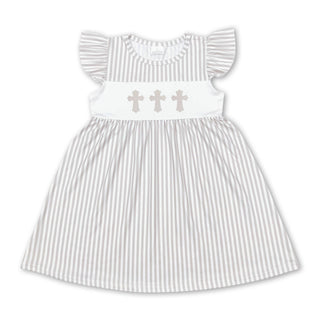 Stripe Cross Flutter Dress  12-18M   - Chickie Collective