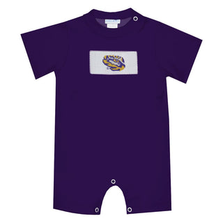 LSU Tigers Smocked Short Sleeve Romper     - Chickie Collective