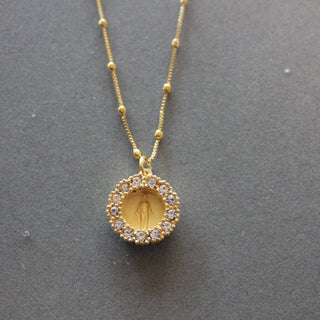 CZ Accent Mary Medal Pendant/Charm Necklace - Chickie Collective